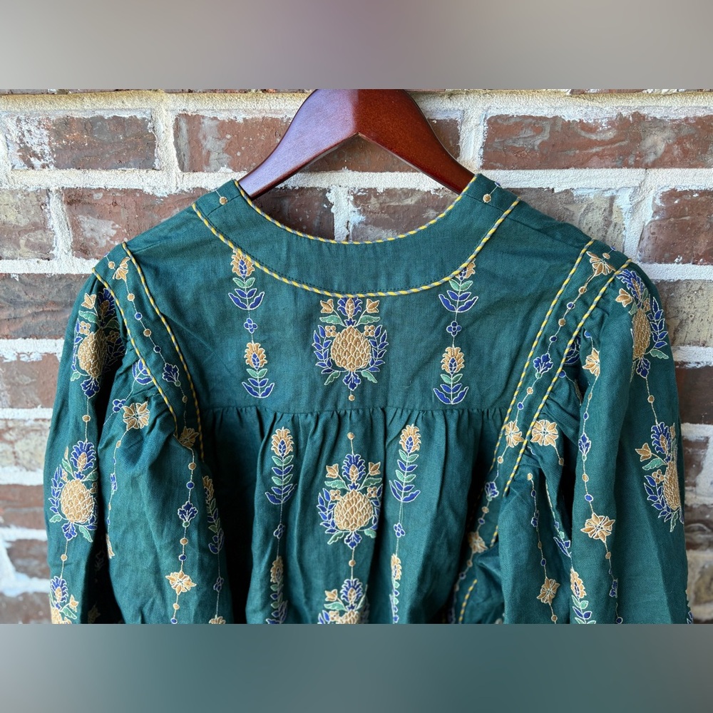 FARM Rio Pineapple Embroidered Green Linen Tunic Maxi Dress Size Large NWT - Picture 10 of 16